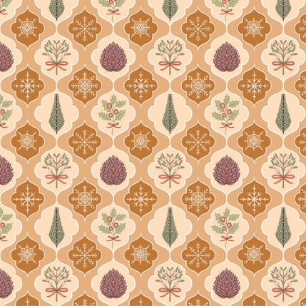 Winter Berries Fabric Design in Golden Hour colorway