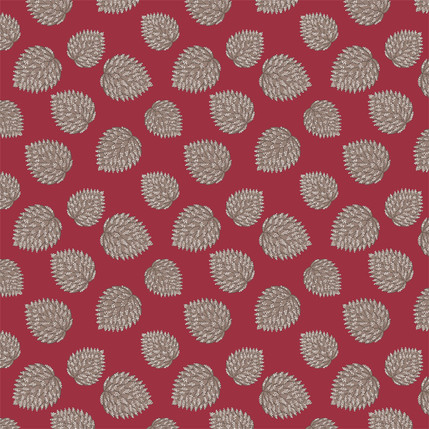Pinecones Fabric Design in Cranberry Frost colorway