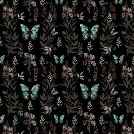 Butterfly Drift Garden Fabric Design in Dark Forest colorway