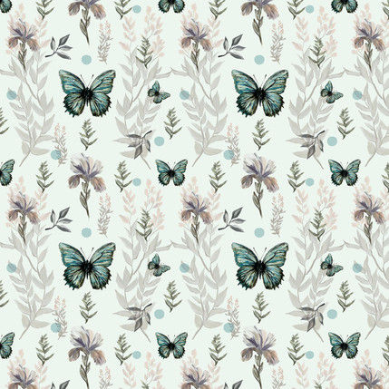 Butterfly Drift Garden Fabric Design in Mint Green colorway