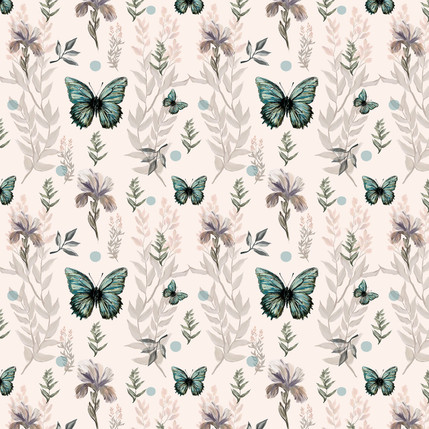 Butterfly Drift Garden Fabric Design in Pastel Pink colorway