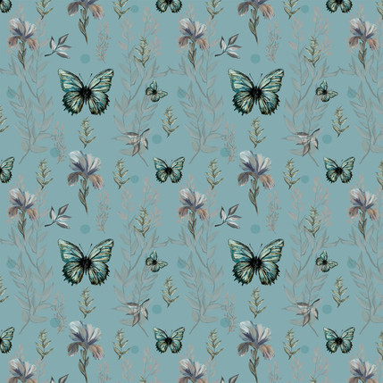 Butterfly Drift Garden Fabric Design in Dusty Blue colorway