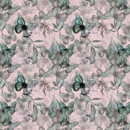 Butterfly Reverie Meadow Fabric Design in Pink colorway
