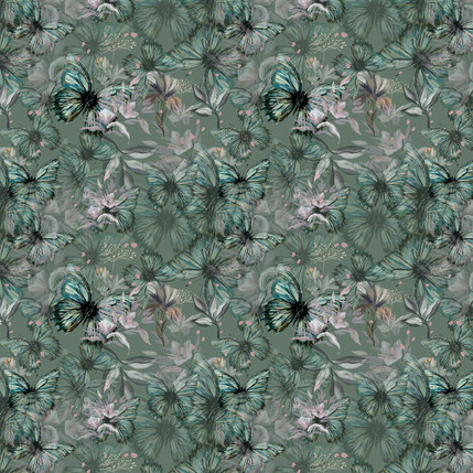 Butterfly Reverie Meadow Fabric Design in Muted Sage colorway