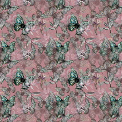 Butterfly Reverie Meadow Fabric Design in Dusty Rose colorway