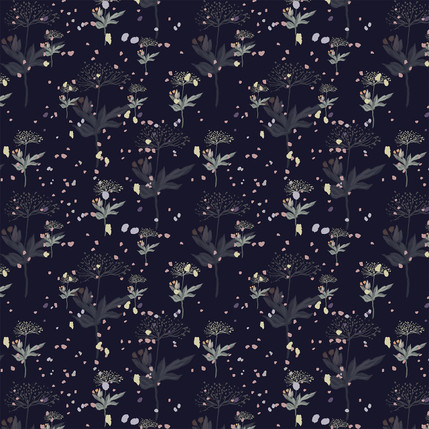 Dandelion Meadow Fabric Design in Deep Blue Midnight colorway