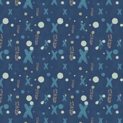 Botanical Marks Fabric Design in Blue colorway