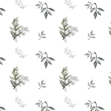 Verdant Sprigs Fabric Design in White colorway