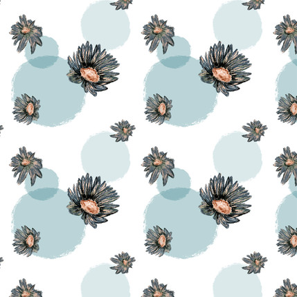 Daisy Dot Scatter Fabric Design in White Aqua colorway