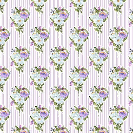 Botanical Heirloom Stripe Fabric in Lilac and Blue colorway