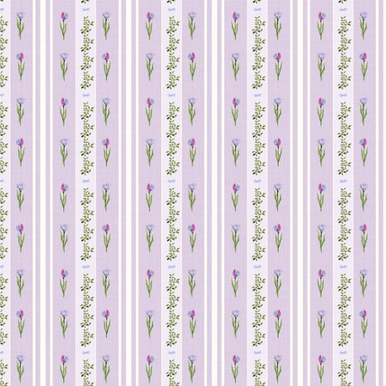 Tulip Garden Ribbon Stripe Fabric in Lilac and Blue colorway