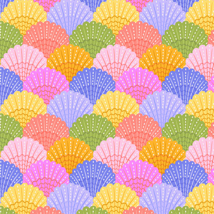 Layered Scallop Shell Fan Fabric Design in Multicolor colorway