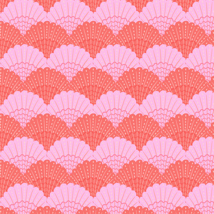 Layered Scallop Shell Fan Fabric Design in Pink colorway