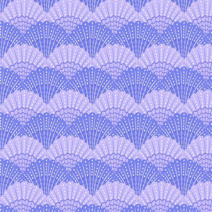 Layered Scallop Shell Fan Fabric Design in Blue colorway