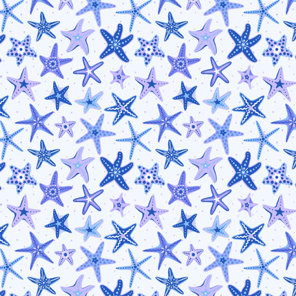Playful Starfish Scatter Fabric Design in Blue colorway