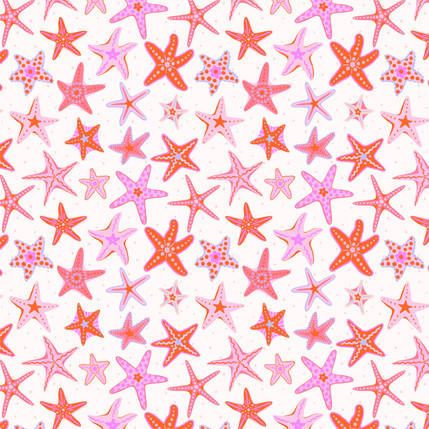 Playful Starfish Scatter Fabric Design in Pink colorway