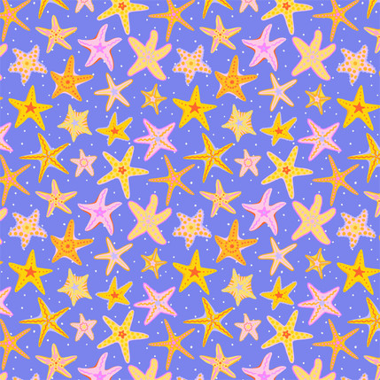 Playful Starfish Scatter Fabric Design in Multicolor colorway