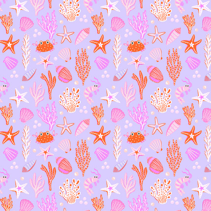 Ocean Life Coastal Toss Fabric Design in Pink colorway