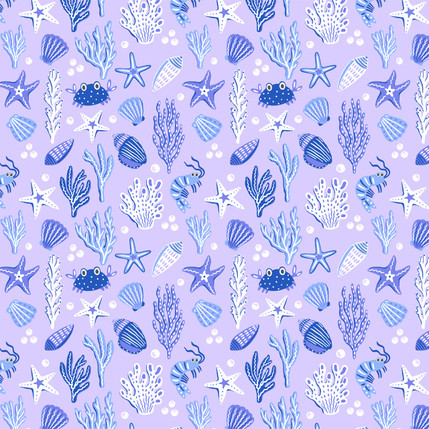 Ocean Life Coastal Toss Fabric Design in Blue colorway