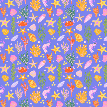 Ocean Life Coastal Toss Fabric Design in Multicolor colorway