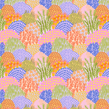 Underwater Coral Garden Patchwork Fabric Design in Multicolor colorway