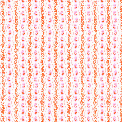 Wavy Shell Border Stripe Fabric Design in Pink colorway