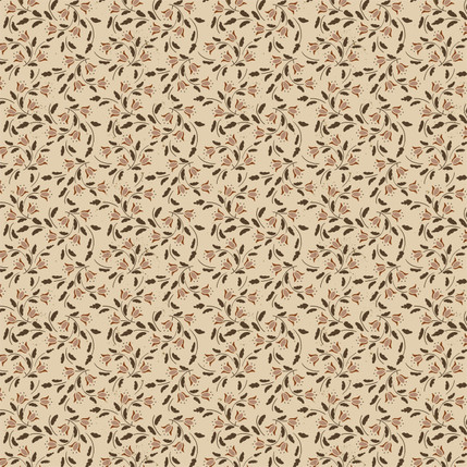 Folk Art Tulip Scroll Fabric Design in Beige colorway