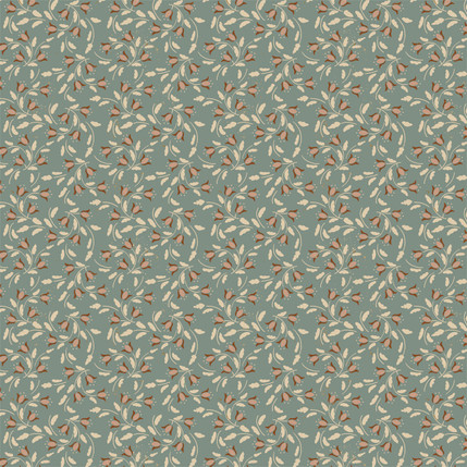 Folk Art Tulip Scroll Fabric Design in Blue colorway