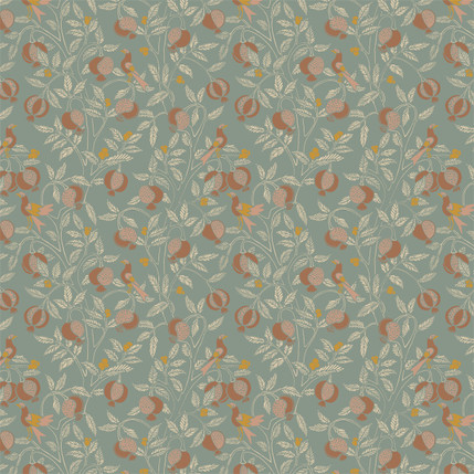 Fruit and Birds Fabric Design in Blue colorway