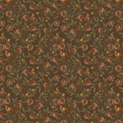 Fruit and Birds Fabric Design in Brown colorway