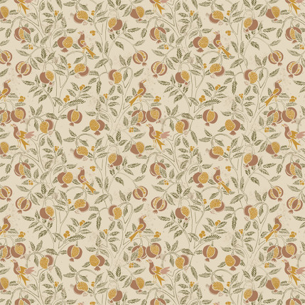 Fruit and Birds Fabric Design in Beige colorway