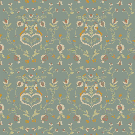 Love Birds Fabric Design in Blue colorway