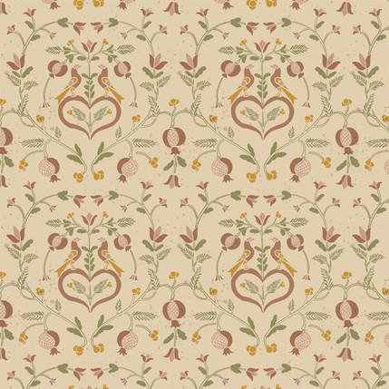 Love Birds Fabric Design in Beige colorway