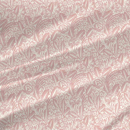Etching Mini Blush floral fabric with soft pink etched flowers and muted botanical linework on a light background.