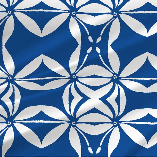 Grotto Reverse – Amalfi – geometric fabric by the yard with bold blue and white tile-inspired pattern