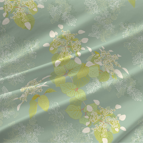 Lace Cap Grande – Green Blue – Botanical Floral Fabric by the Yard