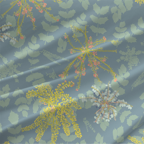Mahonia Grande – Green Blue – large-scale botanical fabric by the yard