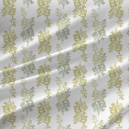Lilac Slumber – Natural – floral botanical fabric by the yard with olive and soft green sprigs on a light natural ground