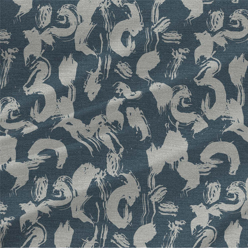 Calligraphy Paint – Slate – blue gray abstract brushstroke fabric by the yard