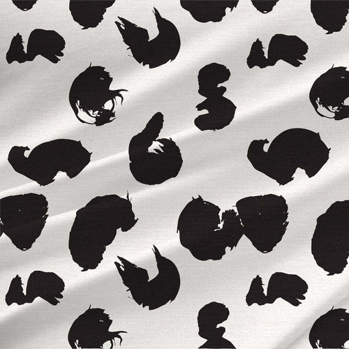 Calligraphy Trace – Off White – black and off white abstract brushstroke fabric by the yard