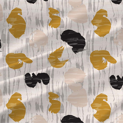 Calligraphy Water – Nude – ochre and black abstract brushstroke fabric by the yard