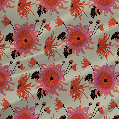 Floral fabric print - Chrysanthemum in Pistachio Floral fabric print - Chrysanthemum in Pistachio