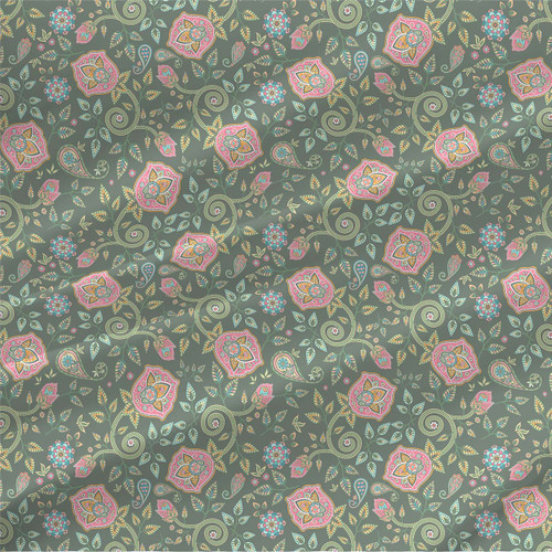 Nostalgic Paisley – Spring – coral, aqua, and green botanical paisley fabric by the yard