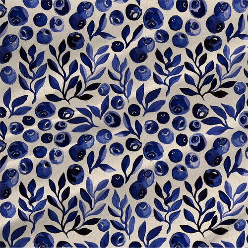 Blueberries with Leaves – Vintage Cream – Watercolor Botanical Fabric by the Yard