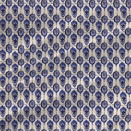 Geometric fabric print - Berry Medallions in Vintage Cream and blue colorway Geometric fabric print - Berry Medallions in Vintage Cream and blue colorway