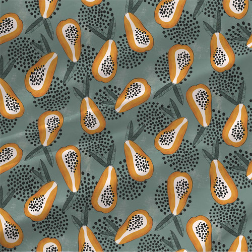 Mangos – Cyan Green – Tropical Fruit Fabric by the Yard
