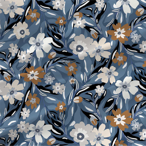 Trendy Floral – Blue Contemporary Floral Fabric by the Yard