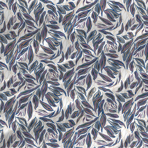 Happy Leaves – Blue Hand-Drawn Leaf Pattern Fabric by the Yard