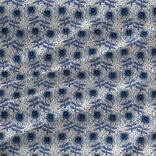 Floral fabric print - Hand Drawn in Blue colorway Floral fabric print - Hand Drawn in Blue colorway