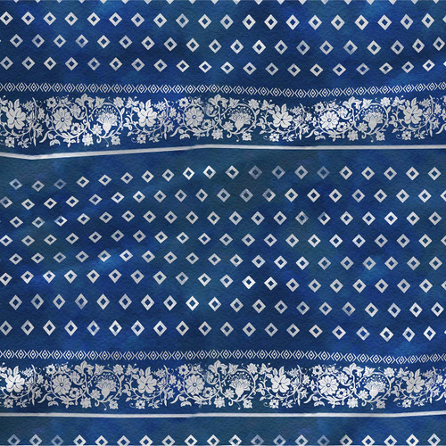 Stripe fabric print - Artistic Border in Blue colorway